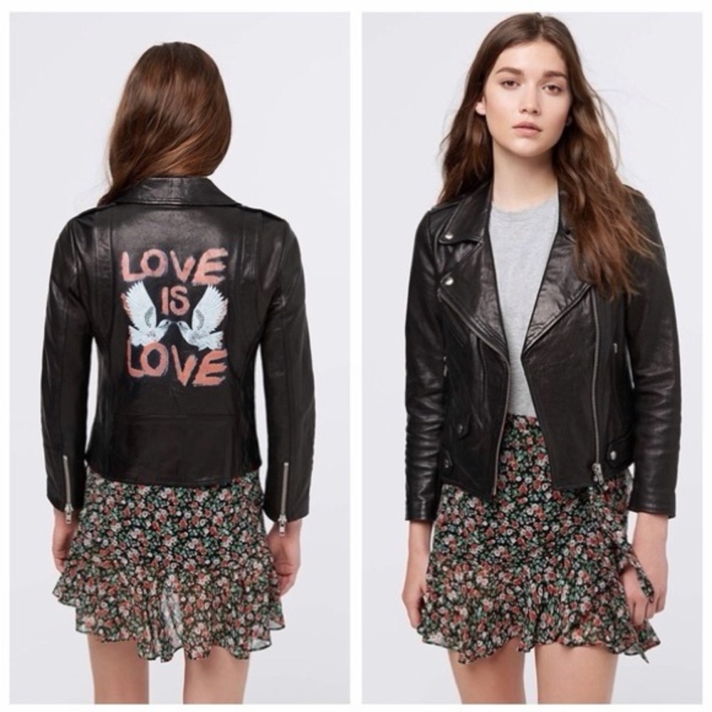 RARE Rebecca Minkoff Wes Love‎ Doves Moto 100% Lambskin Leather Jacket - Picture 9 of 9